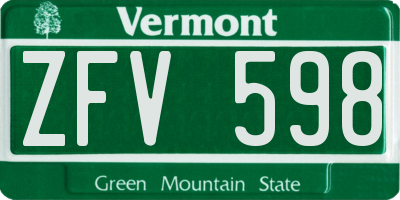 VT license plate ZFV598