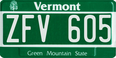 VT license plate ZFV605