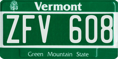 VT license plate ZFV608