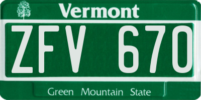 VT license plate ZFV670