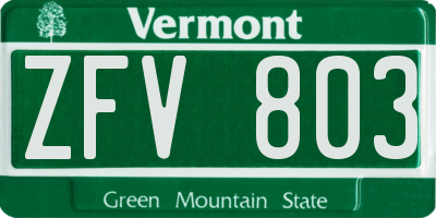 VT license plate ZFV803