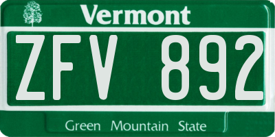 VT license plate ZFV892