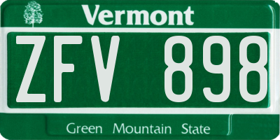 VT license plate ZFV898