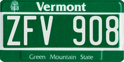 VT license plate ZFV908