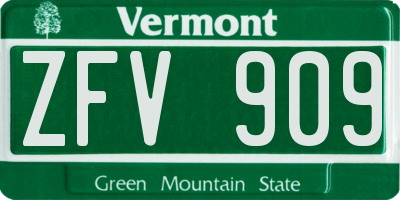 VT license plate ZFV909
