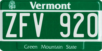 VT license plate ZFV920