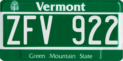 VT license plate ZFV922