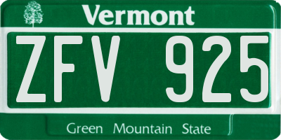 VT license plate ZFV925