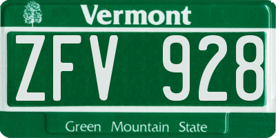 VT license plate ZFV928