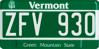 VT license plate ZFV930