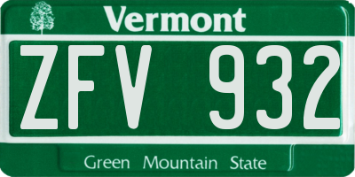 VT license plate ZFV932