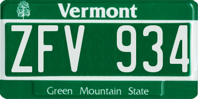 VT license plate ZFV934