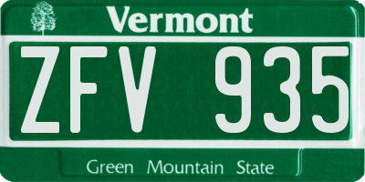 VT license plate ZFV935
