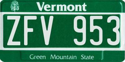 VT license plate ZFV953