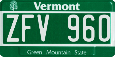 VT license plate ZFV960