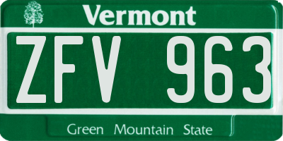 VT license plate ZFV963