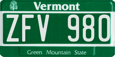 VT license plate ZFV980