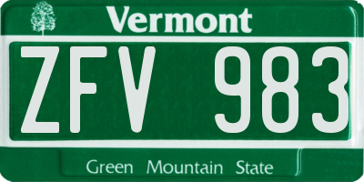 VT license plate ZFV983