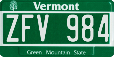 VT license plate ZFV984