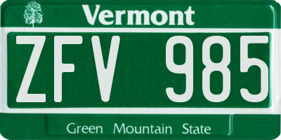 VT license plate ZFV985
