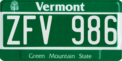VT license plate ZFV986