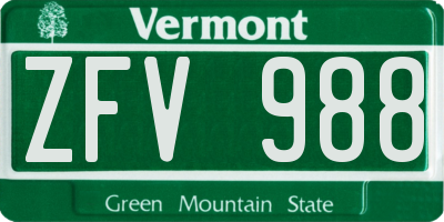 VT license plate ZFV988