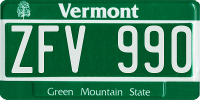 VT license plate ZFV990