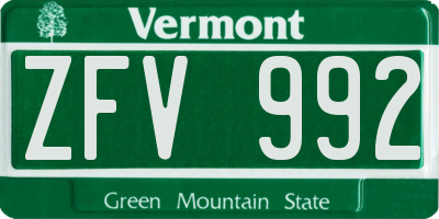 VT license plate ZFV992
