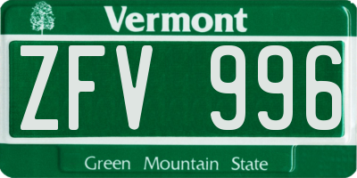 VT license plate ZFV996