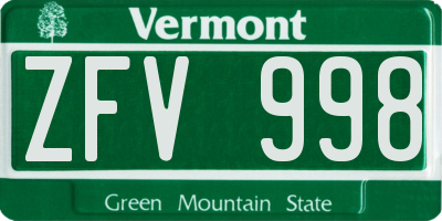 VT license plate ZFV998