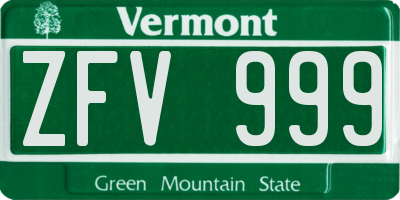 VT license plate ZFV999