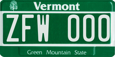 VT license plate ZFW000