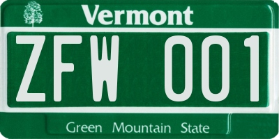 VT license plate ZFW001