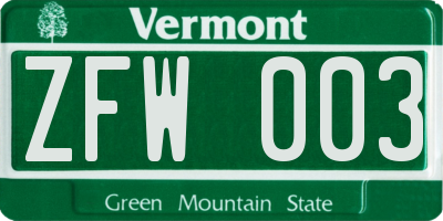 VT license plate ZFW003