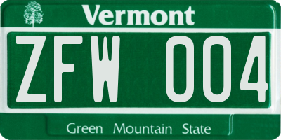 VT license plate ZFW004