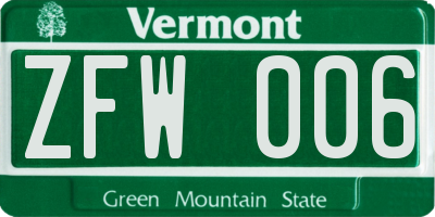 VT license plate ZFW006