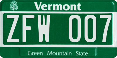 VT license plate ZFW007