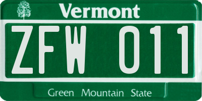 VT license plate ZFW011