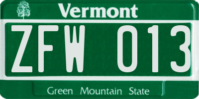 VT license plate ZFW013