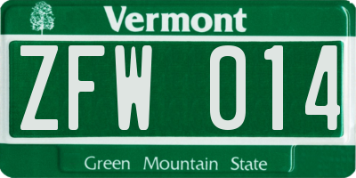 VT license plate ZFW014
