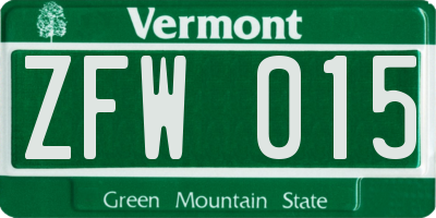VT license plate ZFW015
