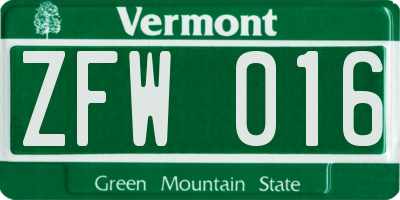VT license plate ZFW016