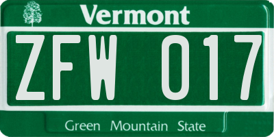 VT license plate ZFW017