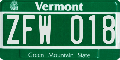VT license plate ZFW018