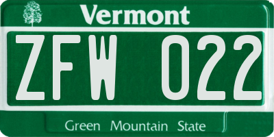 VT license plate ZFW022