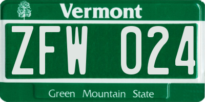 VT license plate ZFW024