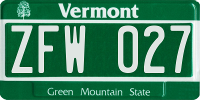 VT license plate ZFW027