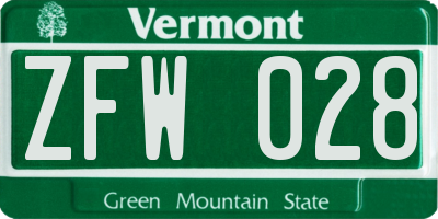VT license plate ZFW028