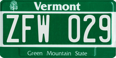 VT license plate ZFW029