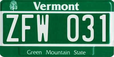 VT license plate ZFW031